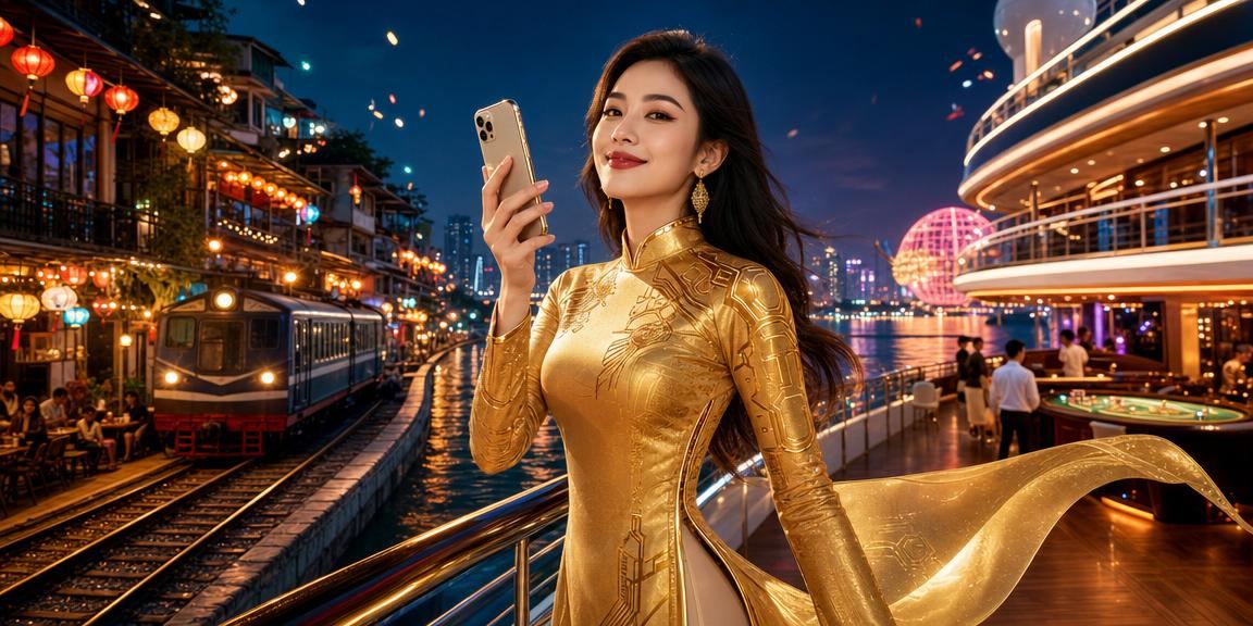 Người dùng Hà Nội mặc áo dài sử dụng ứng dụng casino vi69 trên điện thoại di động